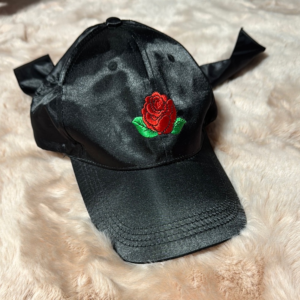 Black Cap with Red Rose Embroidery